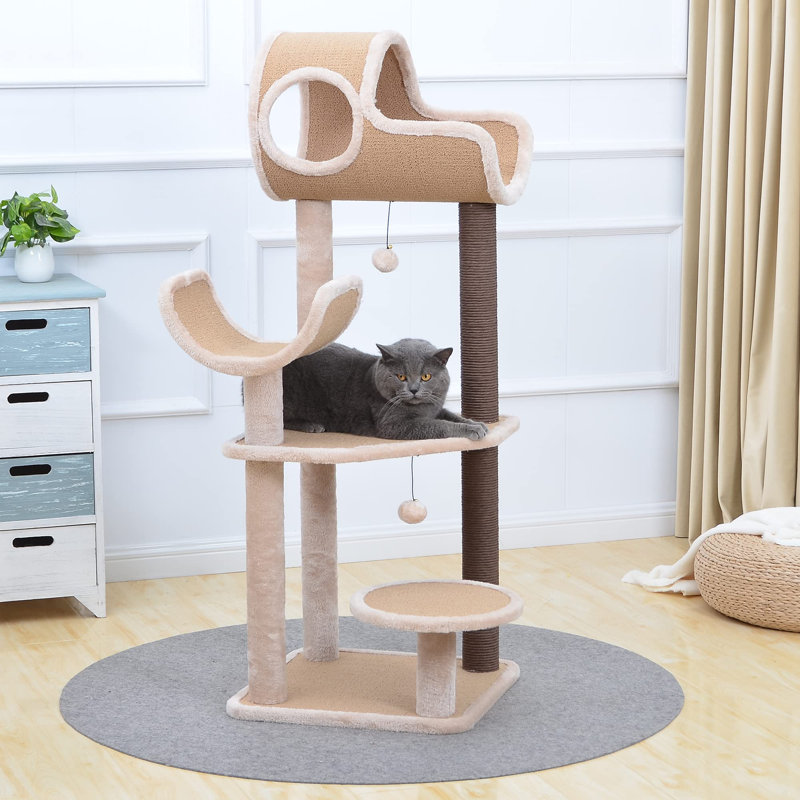 One Allium Way Large Cat Tree Tower With Paper Rope Covered Scratching Post Hammock Tunnel For Multiple Cats Activity Center Beige Wayfair